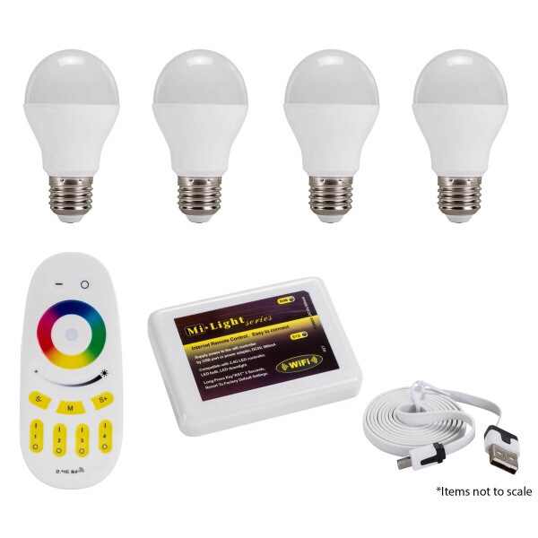 hul gennembore At passe Milight Smart Light Bundle with Four RGBW Cool/Warm White LED Bulbs Remote  4-Zone Wi-Fi Controller