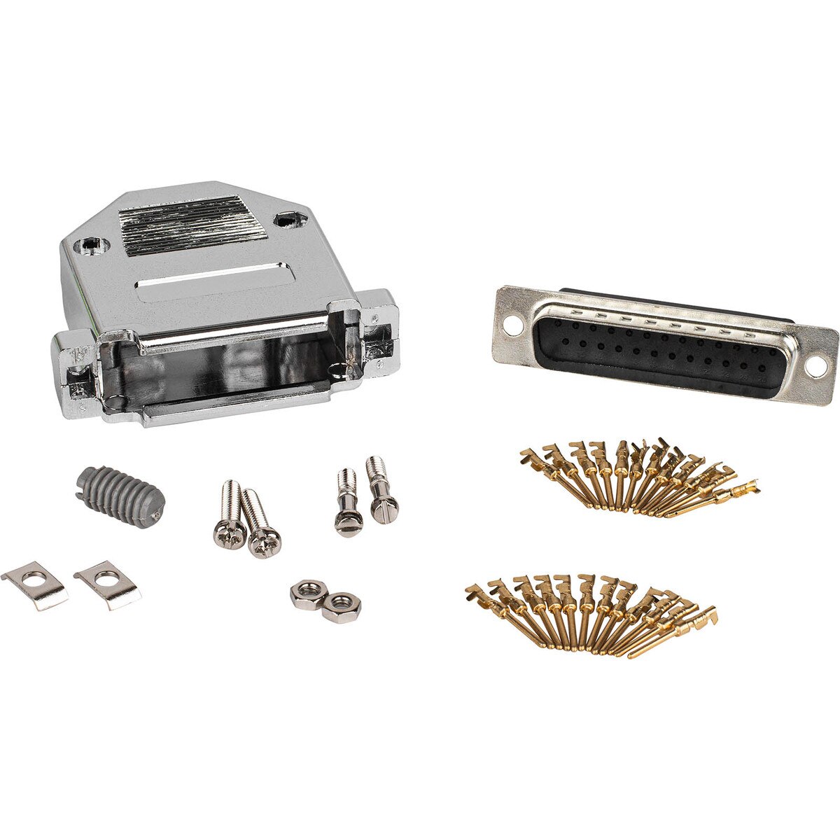 DB25 Male Crimp Type Connector with Metalized Plastic Hood and Gold