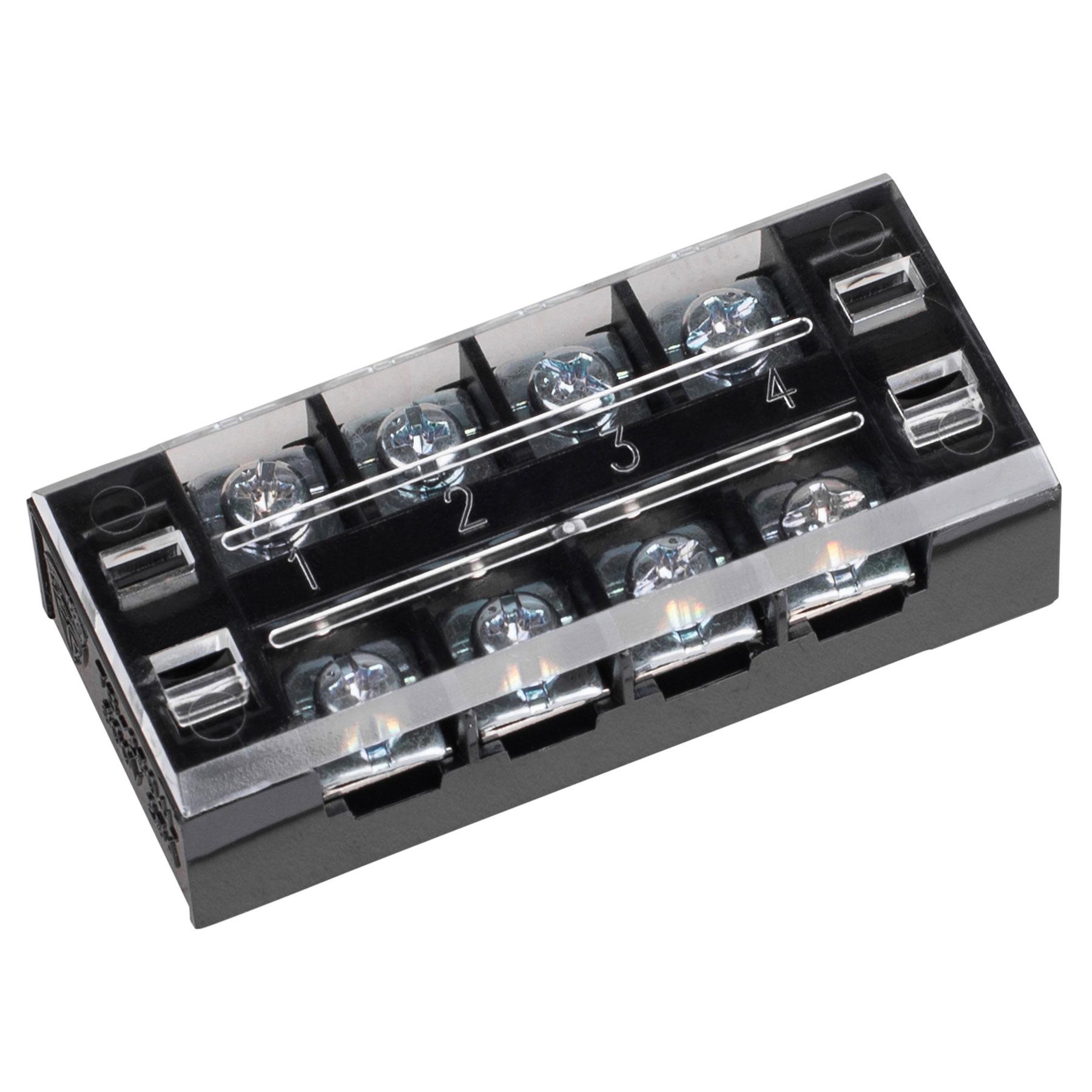 4 Pole 25A Barrier Terminal Strip with Snapon Clear Plastic Cover