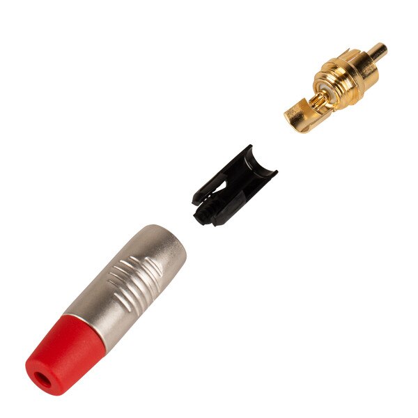 Rean RF2C-AU-2 RCA Plug with Gold Plated Contacts Nickel Shell Red Boot