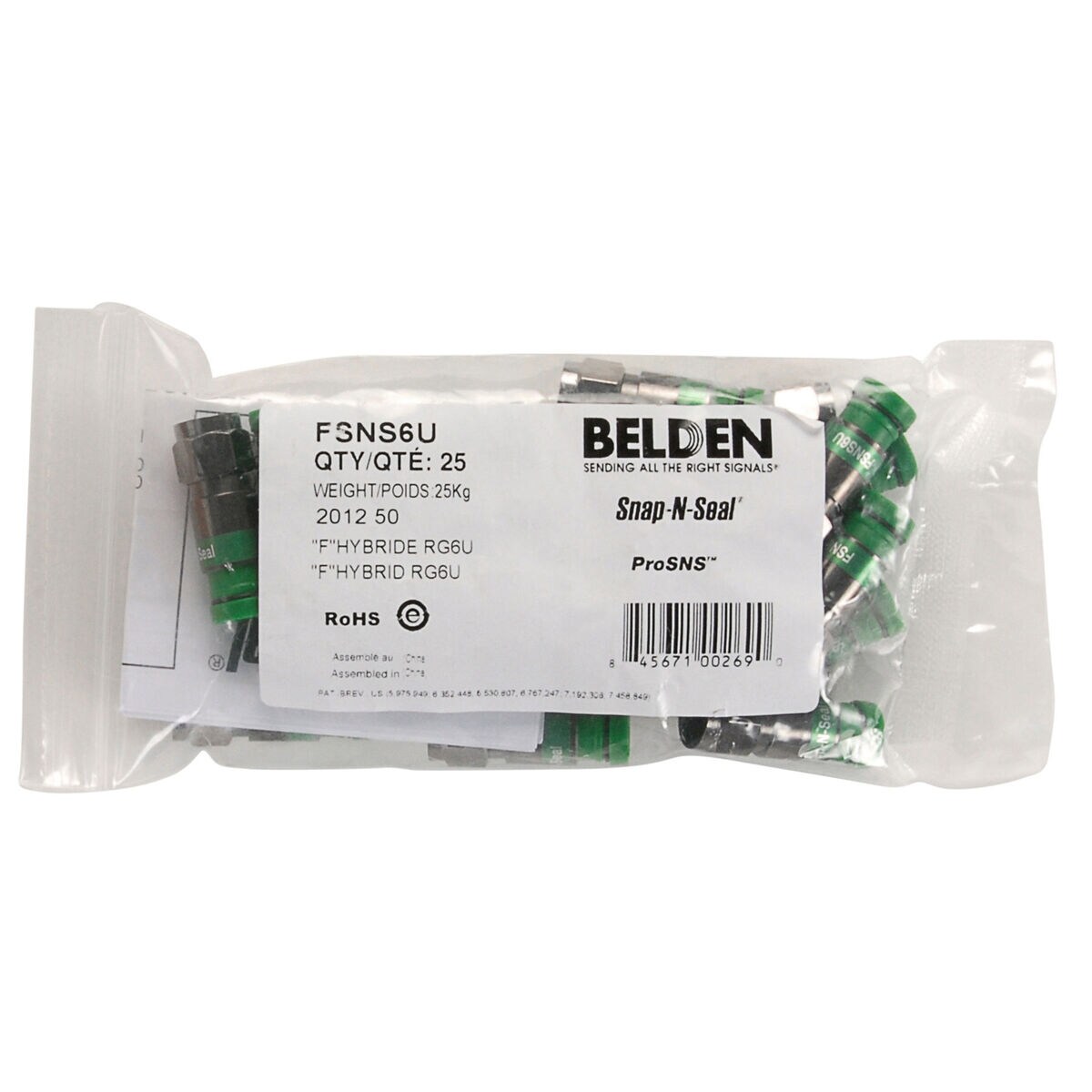Belden/PPC FSNS6U-R Snap-N-Seal ProSNS Universal RG6 Connector-25 pieces 