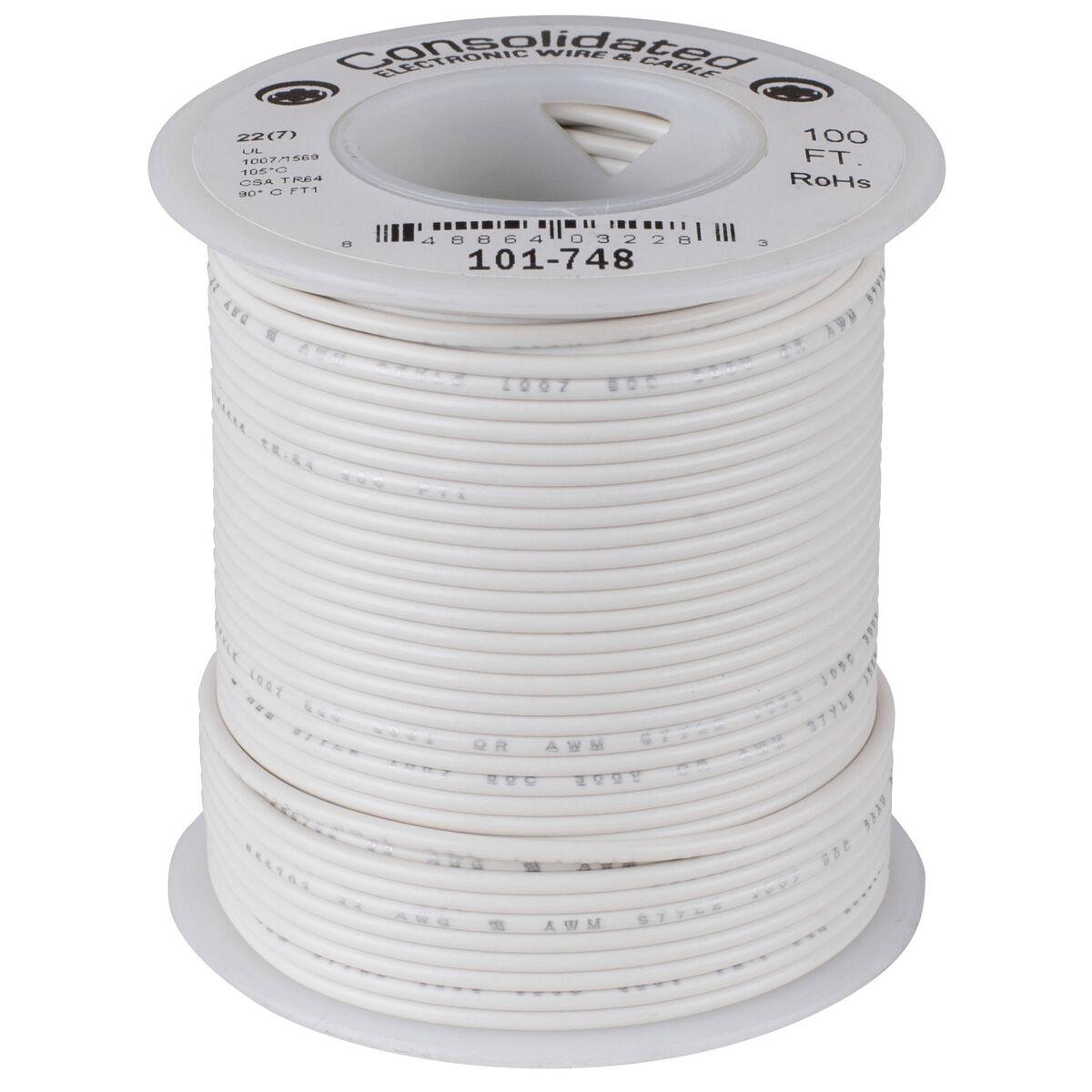 Consolidated 22 AWG White Stranded Hook-Up Wire 100 ft.