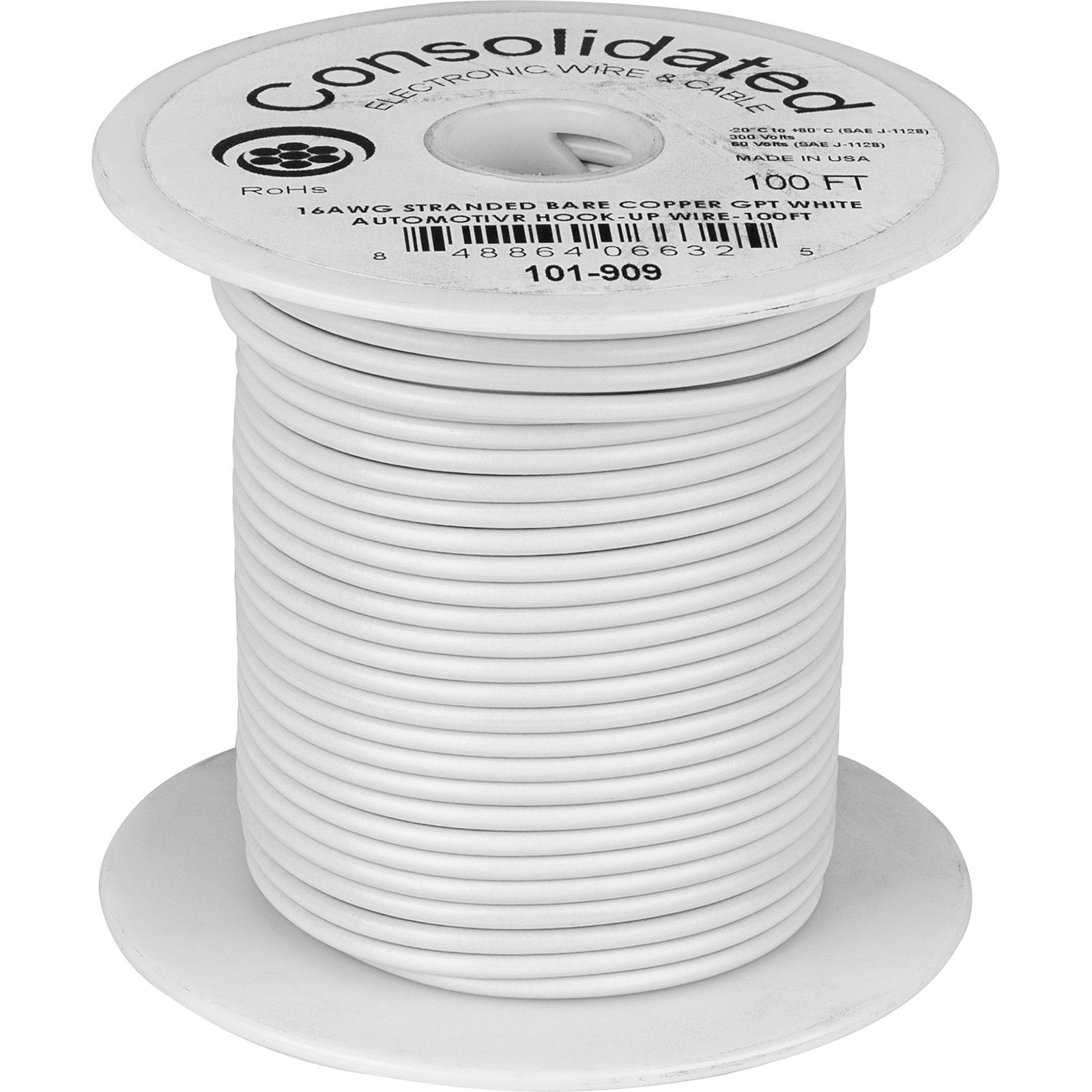 Consolidated 16 AWG Stranded Copper GPT White Automotive HookUp