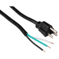 AC Power Cord NEMA 5-15P to Unterminated 16 AWG 3C SJT 300V Black 6 ft.