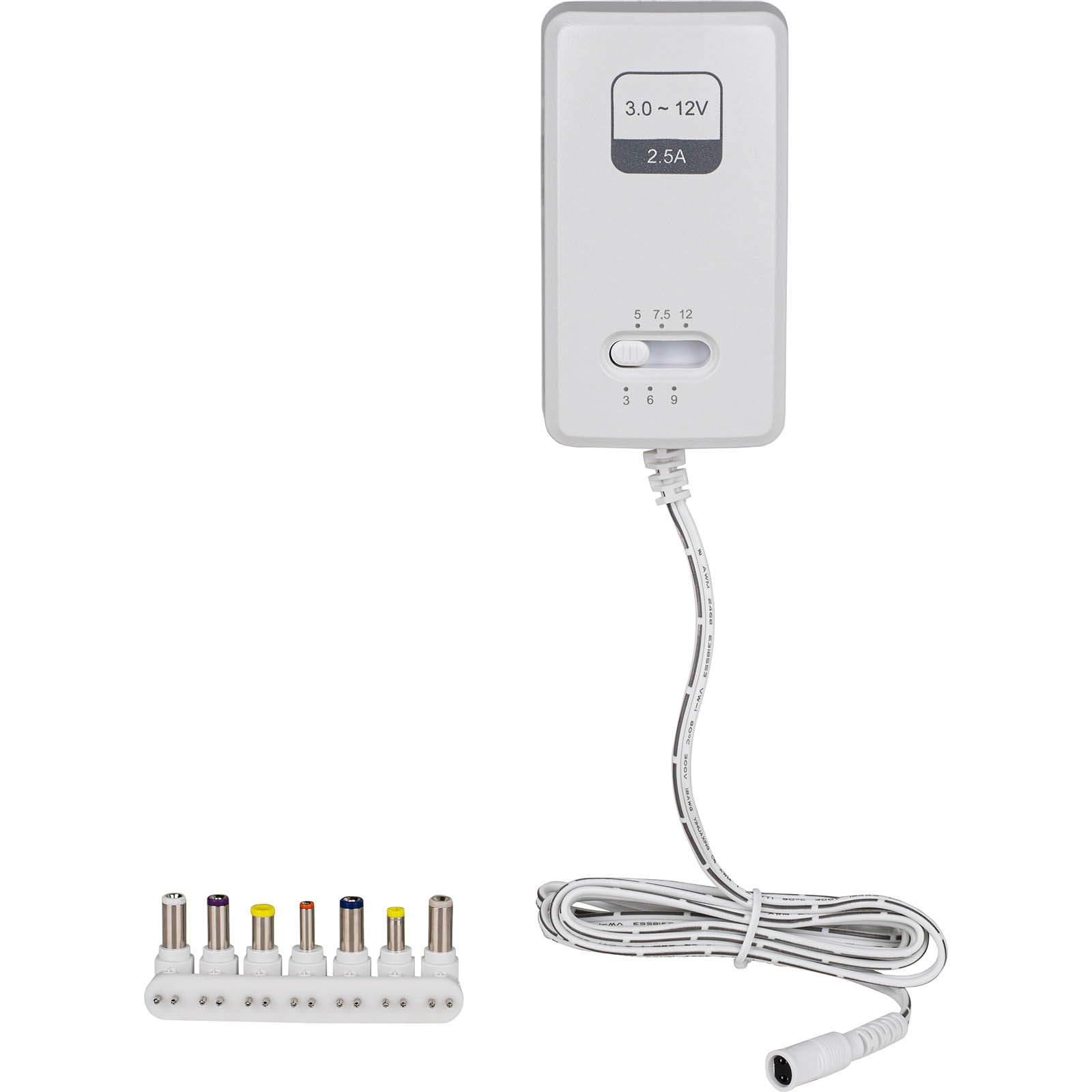 PAD2500WZ 2500mA to DC Power Adapter-White 7-Tips