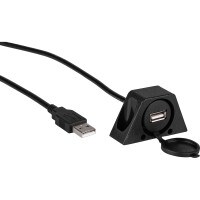 Under-Dash Mount USB Extension Cable for Car Audio with Cover DC 5V Auto Vehicle Charging Adapter for Mobile Phone USB Port Black Plastic