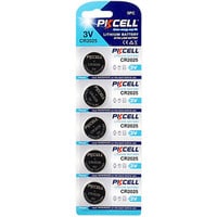 PKCELL CR2025 Coin Cell 3.0V Lithium Battery 5-Pack