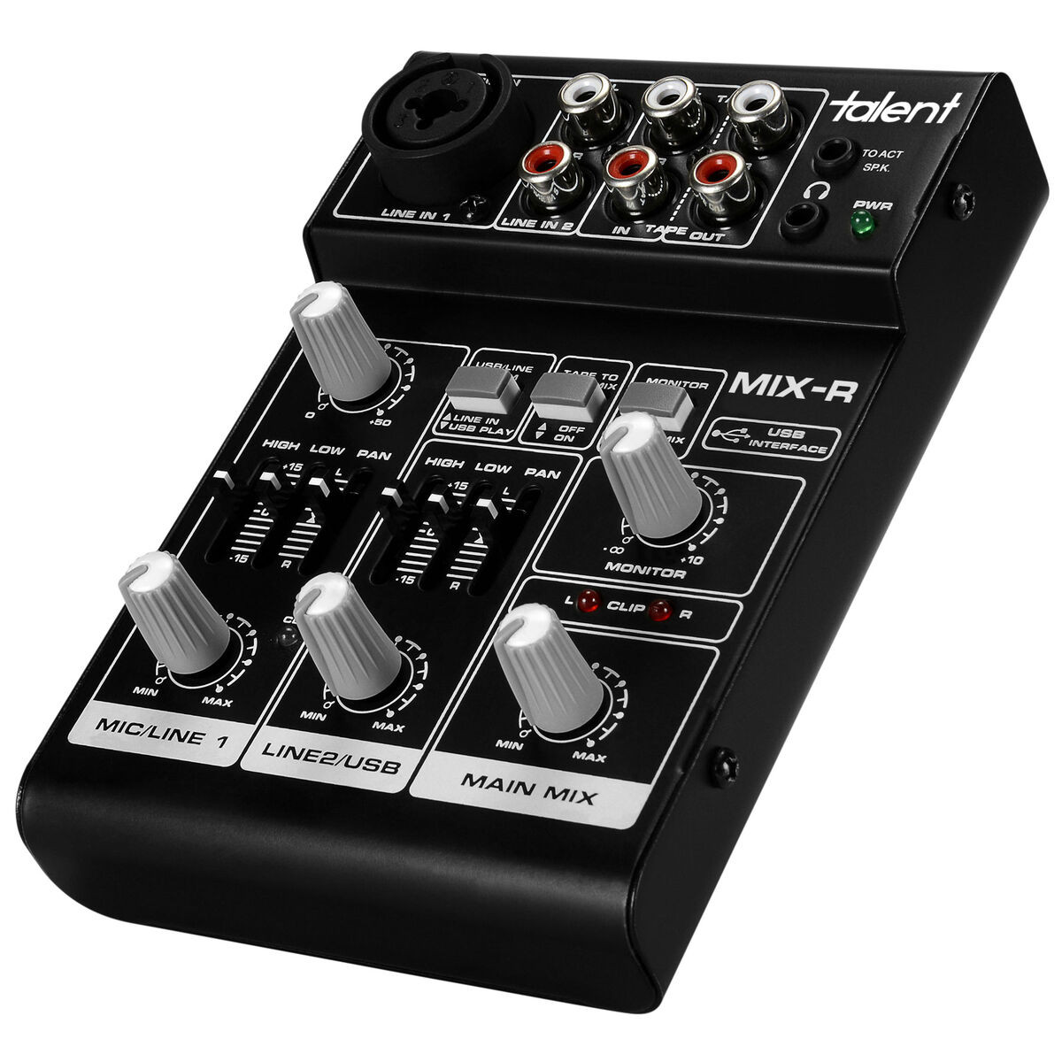 Talent MIX-R Mini Portable 3-Channel Mixer with USB Audio Interface
