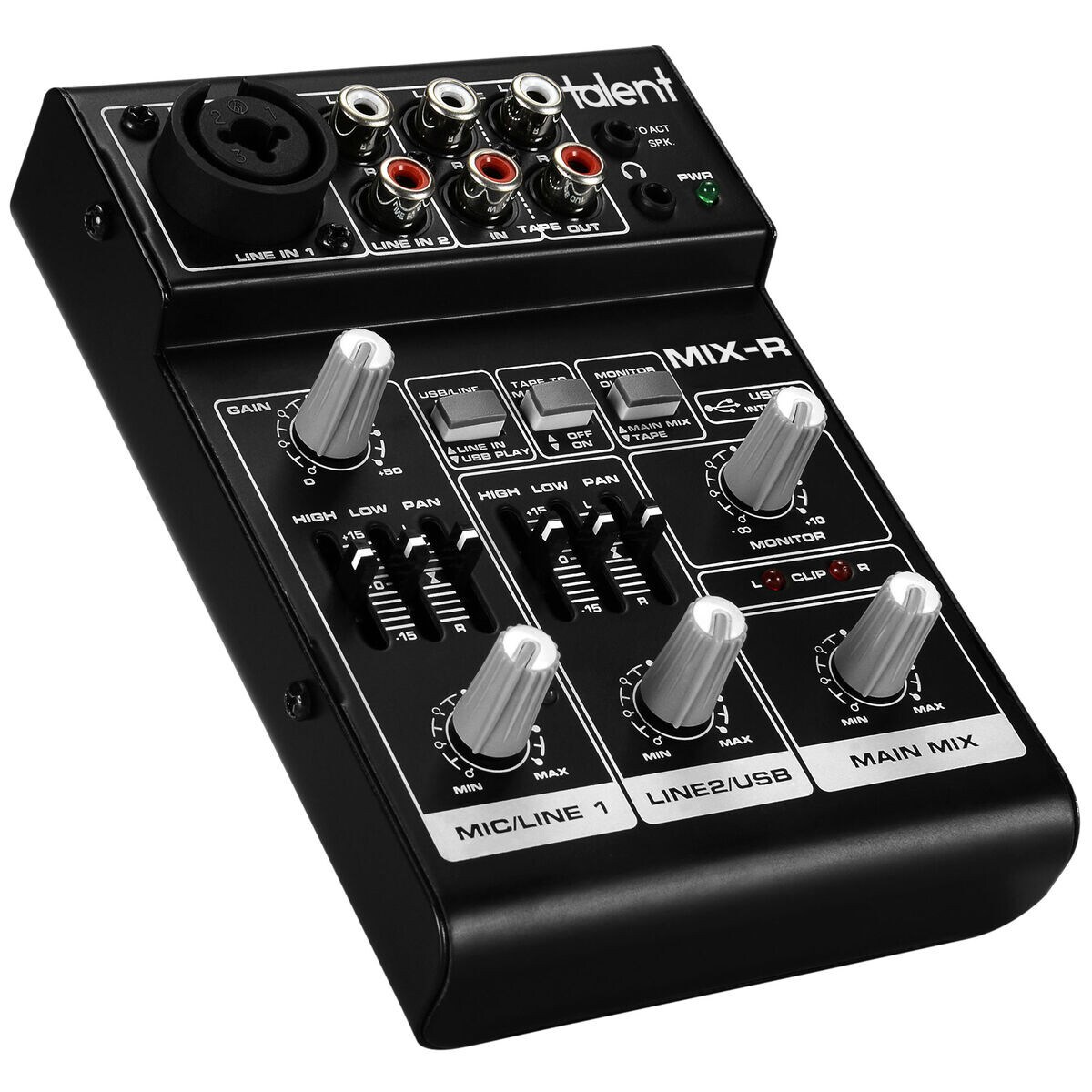 Talent MIX-R 3-Channel 4-In 2-Bus Compact Portable Stereo Mixer with USB  Audio & +20V Phantom Power