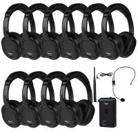 Talent Noir Premium Tour Guide Headphones 10 Pack With 1 Portable Transmitter