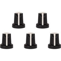 Guitar/Amp Knobs for Knurled/Spline 6mm Split Shaft with White Indicator 5-Pack
