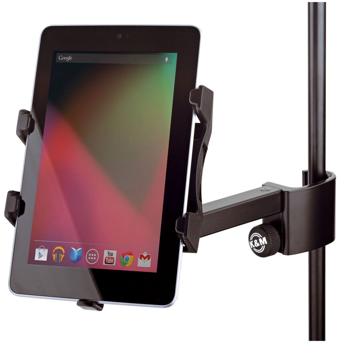 k m universal mic or music stand ipad or android tablet holder clamp on mount