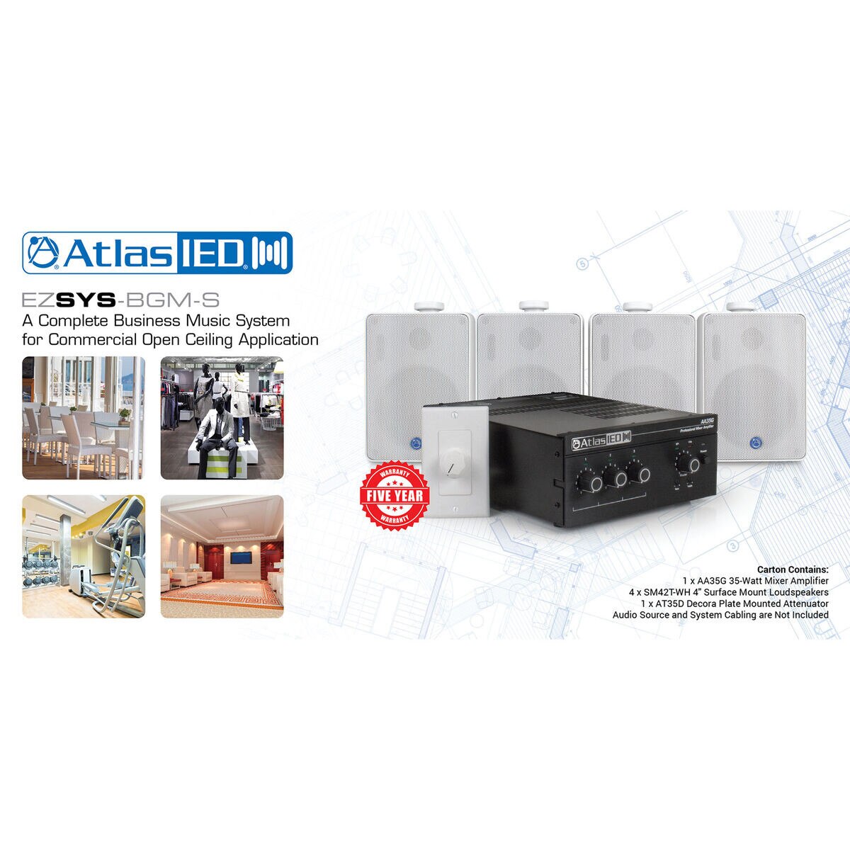 Atlas Sound Ezsys Bgm S Complete Music And Paging System For Surface Mount Applications