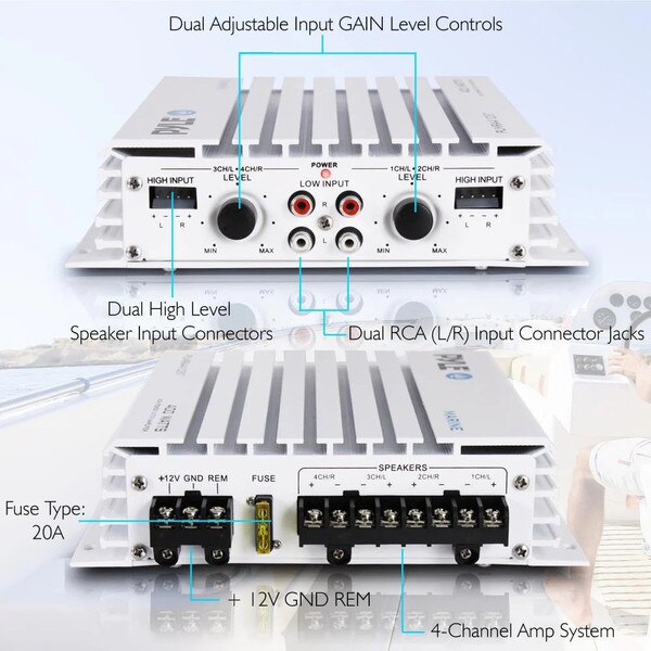 Pyle Elite PLMRA430BT 4-Channel 1000 Watt Marine/ATV Amplifier With Bluetooth-563420
