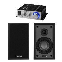 4&quot; 2-Way Hi-Fi Bookshelf Speaker Pair and Mini Amplifier Bundle, Black