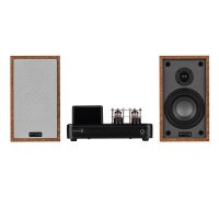 Dayton Audio Desktop Bundle: Classic B40 Bookshelf Speakers, HTA20 Bluetooth Amplifier, Wood