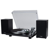 Dayton Audio Classic 4&quot; Powered Bluetooth Bookshelf Speaker Pair and Turntable Bundle Black