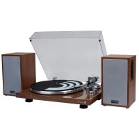 Dayton Audio Classic 4&quot; Powered Bluetooth Bookshelf Speaker Pair and Turntable Bundle Wood
