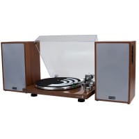 Dayton Audio Classic 6.5&quot; Powered Bluetooth Bookshelf Speaker Pair and Turntable Bundle Wood