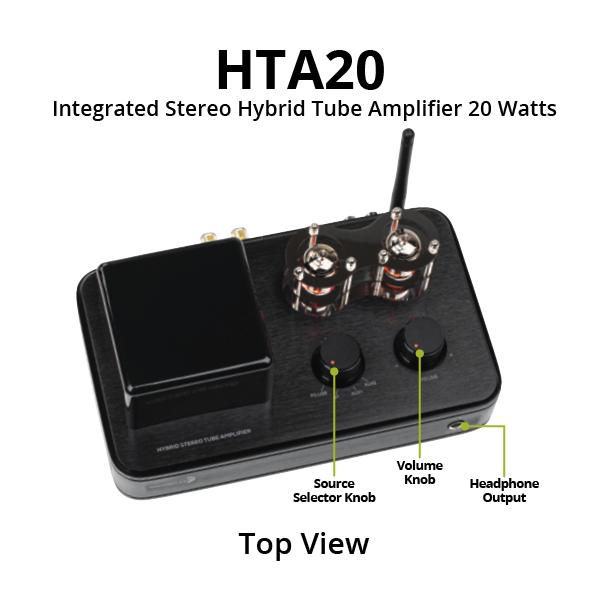 Dayton Audio HTA20 Integrated Stereo Hybrid Hi-Fi Vacuum Tube Class A/B Amplifier 20 Watts RMS with Subwoofer Output, Headphone Output, Bluetooth 5.0