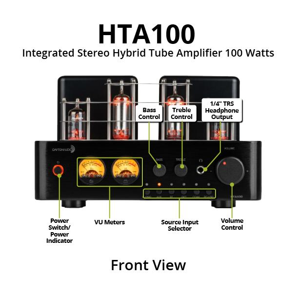 Dayton Audio HTA100 Integrated Stereo Hybrid Hi-Fi Vacuum Tube Class A/B Amplifier 100 Watts RMS with Subwoofer Output, Headphone Output, Bluetooth 5. Dayton Audio HTA100 Integrated Stereo Hybrid Tube Amplifier 100