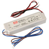 Mean Well MW LPV-60-12 12V 5A Water Resistant Power Supply AC Adapter IP67 Wire Leads