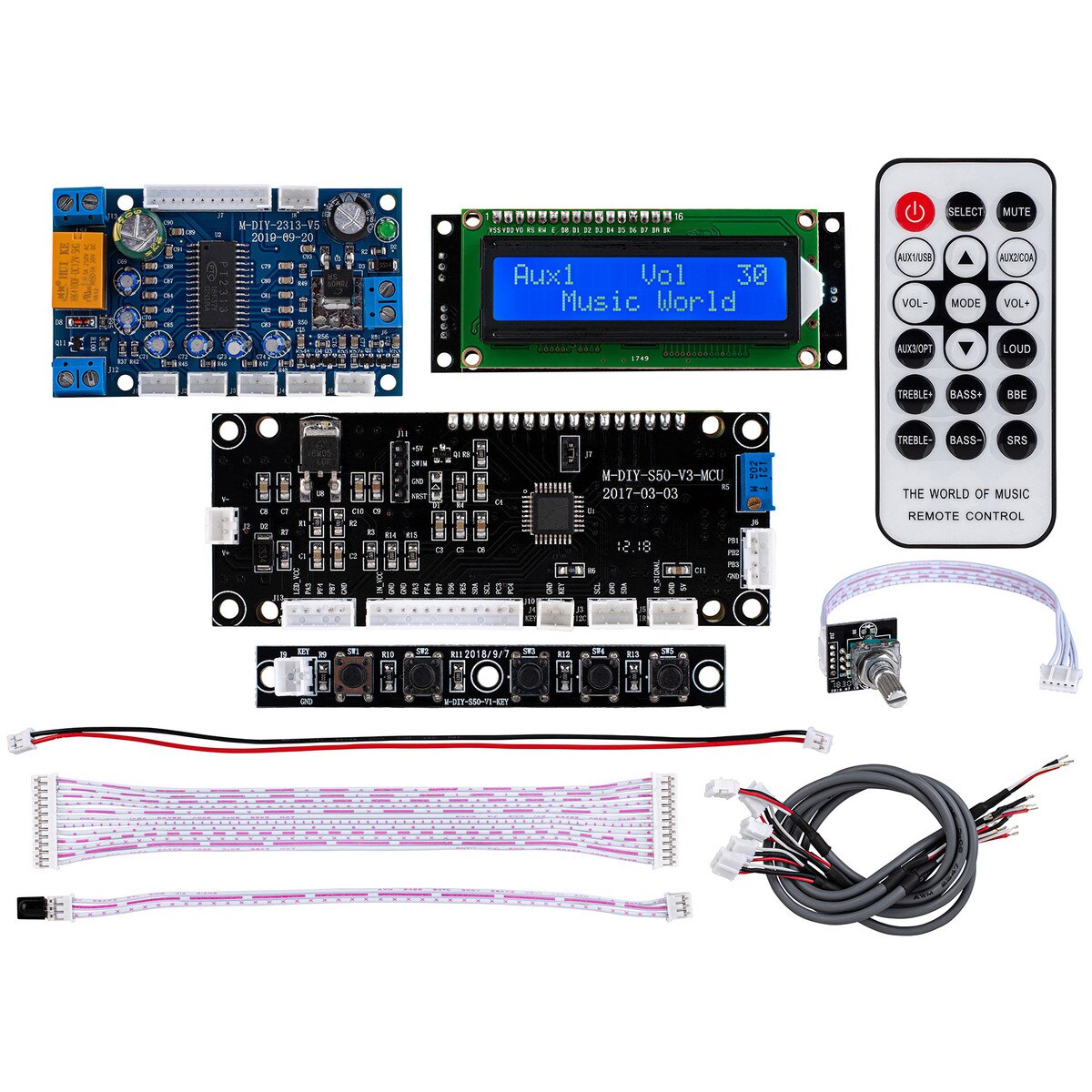 Pt2313 Dc 12 24v Ir Remote Control Tone Preamp Board With 3 Aux Inputs