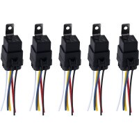 Waterproof 30/40A 12V DC 5-Pin SPDT Bosch Type Relays with Interlocking Relay Sockets 5-Pack