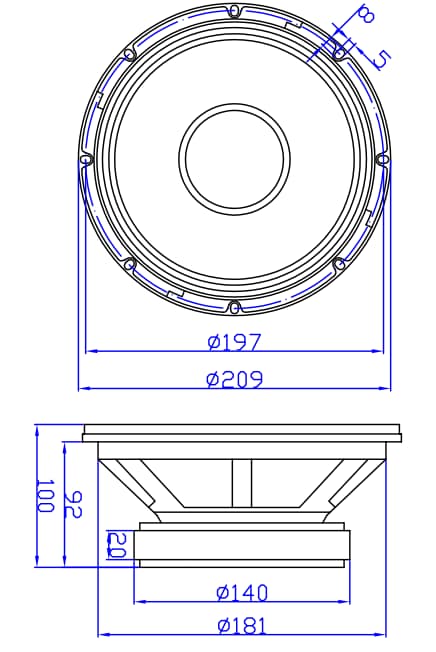 Dayton Audio MB820 mechanical drawing