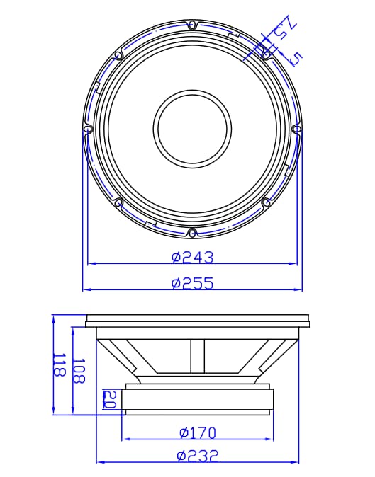 Dayton Audio MB1025 mechanical drawing