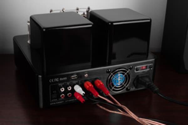 HTA100BT back showing cables connected