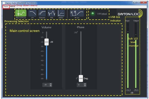 SPA500DSP GUI Volume and Phase Control