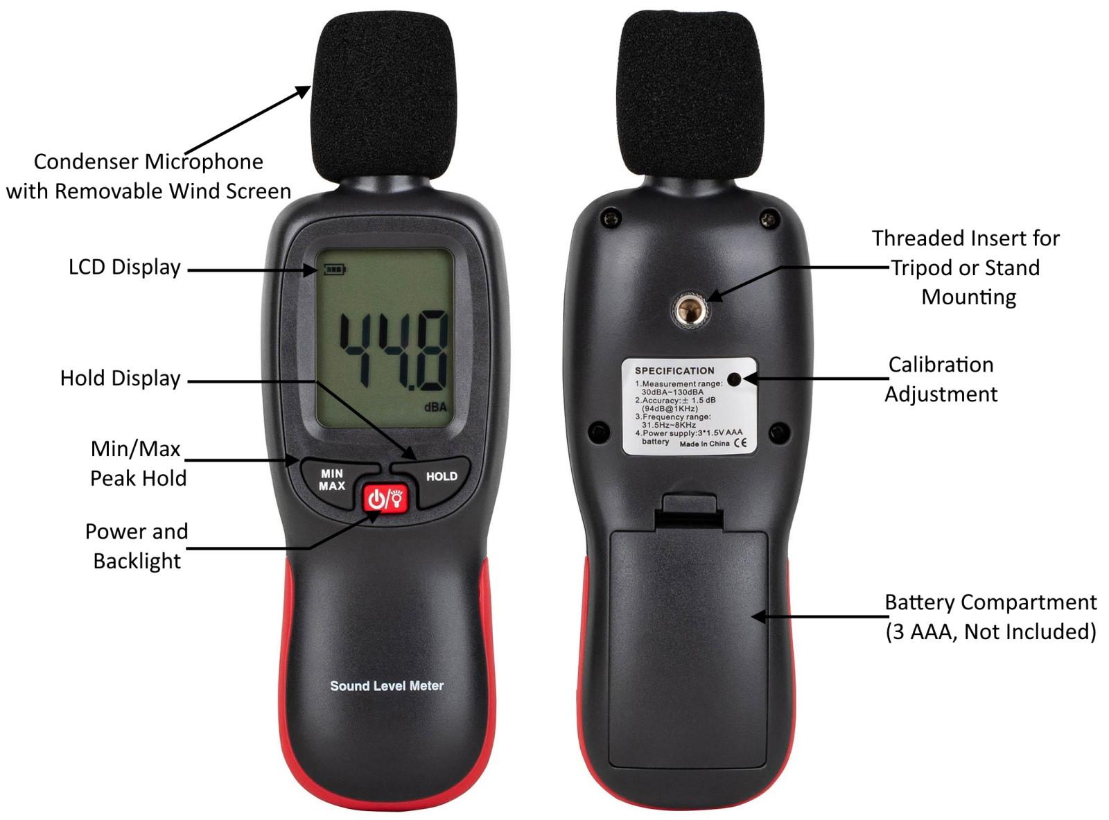390-723 SPL Meter Features and Controls