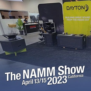 Dayton Audio booth at The NAMM Show 2023 in California.