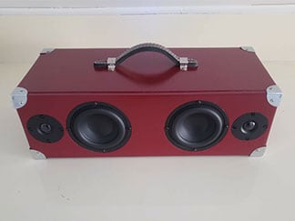 Cover image for First Build project. Glossy dark red paint job on a MKBoom Portable Speaker