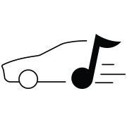 Icon of a car merged with a music note.