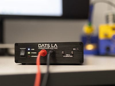 Close-up of DATS LA front panel with cables plugged in.
