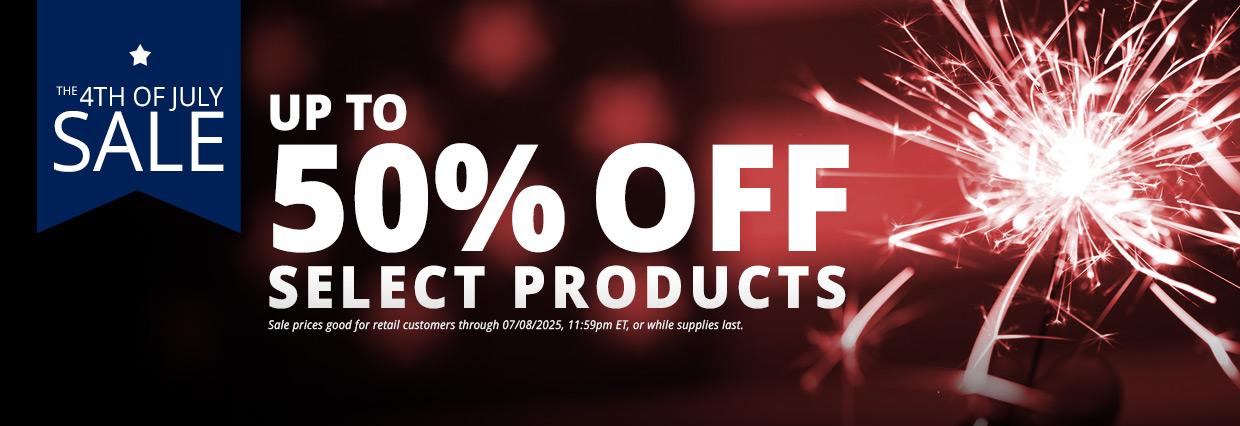Fourth of July Sale, up to 50% off select products. Sale prices good for retail customers through 7/8/2025, 11:59 PM ET, or while supplies last.