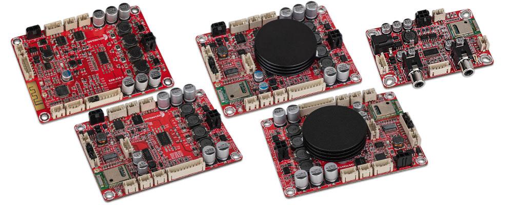 Headline image of Dayton Audio KAB Series amp boards lined up together.